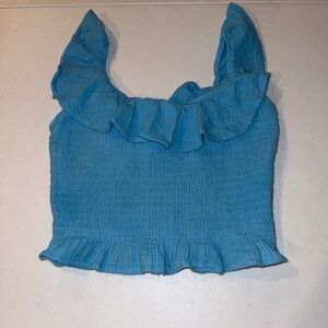 American Eagle Smocked Crop Top Womens Small Ruffle Straps Teal New Y2K NWT